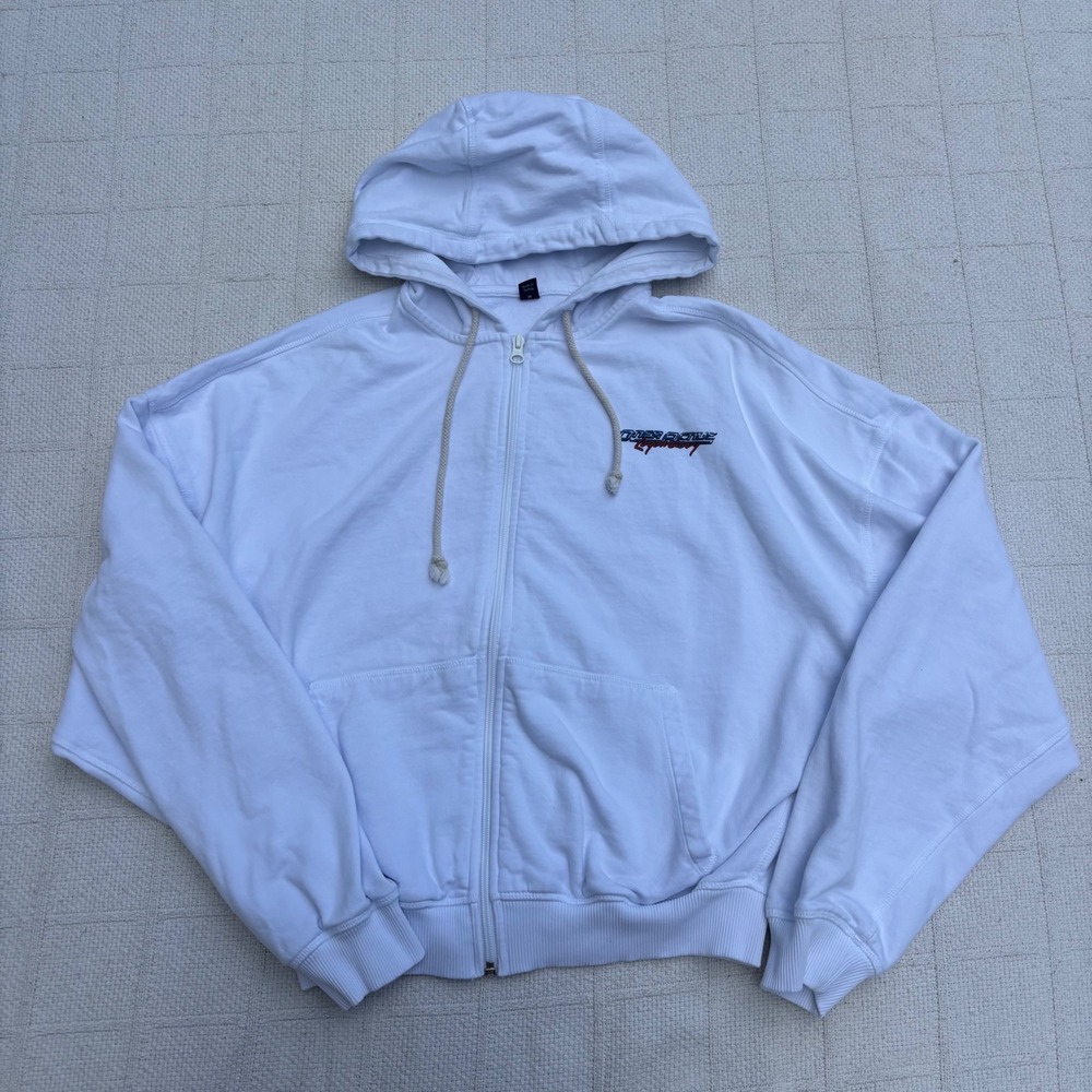 Women's Medium ONER Active Legendary White Oversized Cropped Zip Up Hoodie